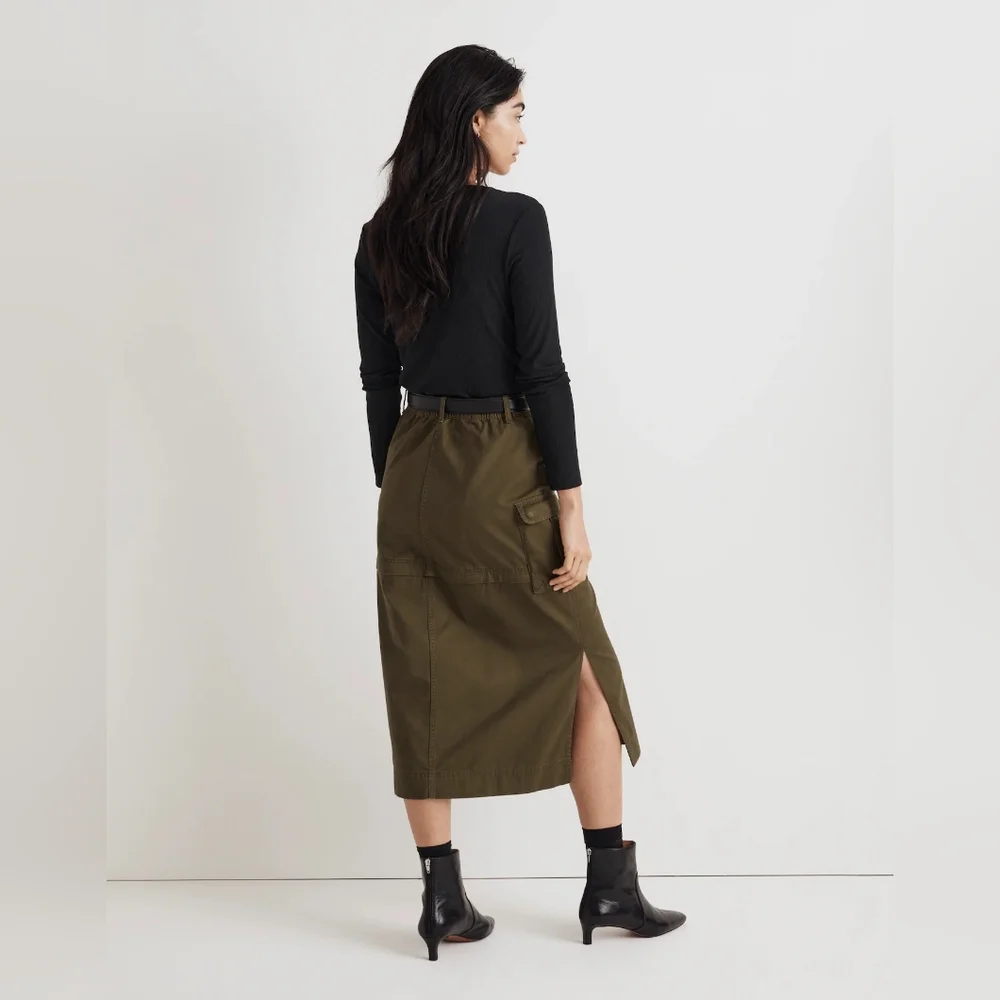 Madewell Cotton Cargo Convertible Midi Skirt in (Re)generative Chino In Loden XL - Picture 3 of 12